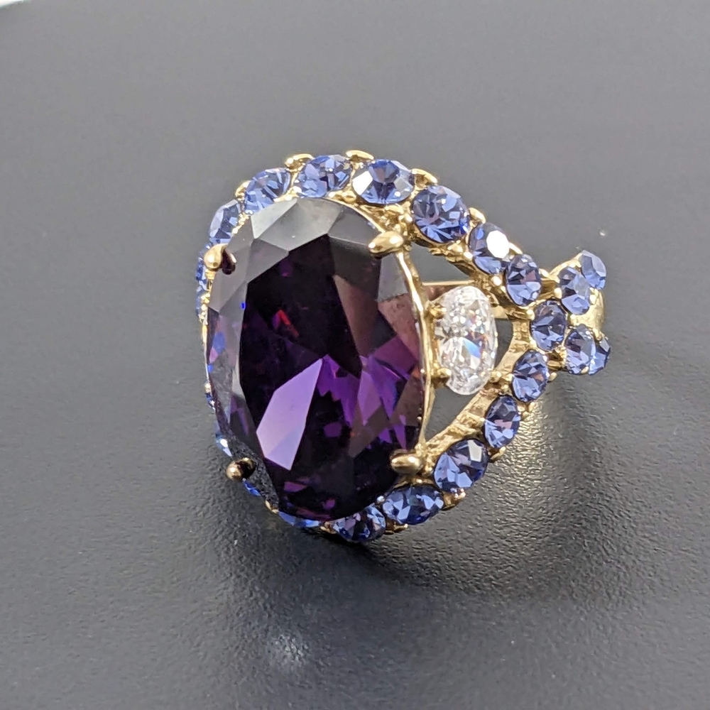 Amethyst CZ and Gold Cocktail Ring
